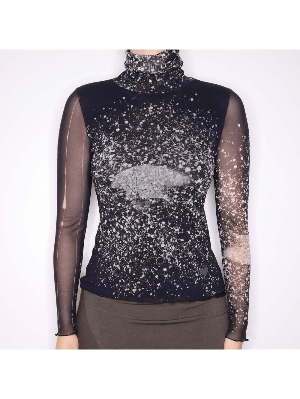 Y2K Italian Abstract Black and Grey Mesh Turtleneck (S/M)